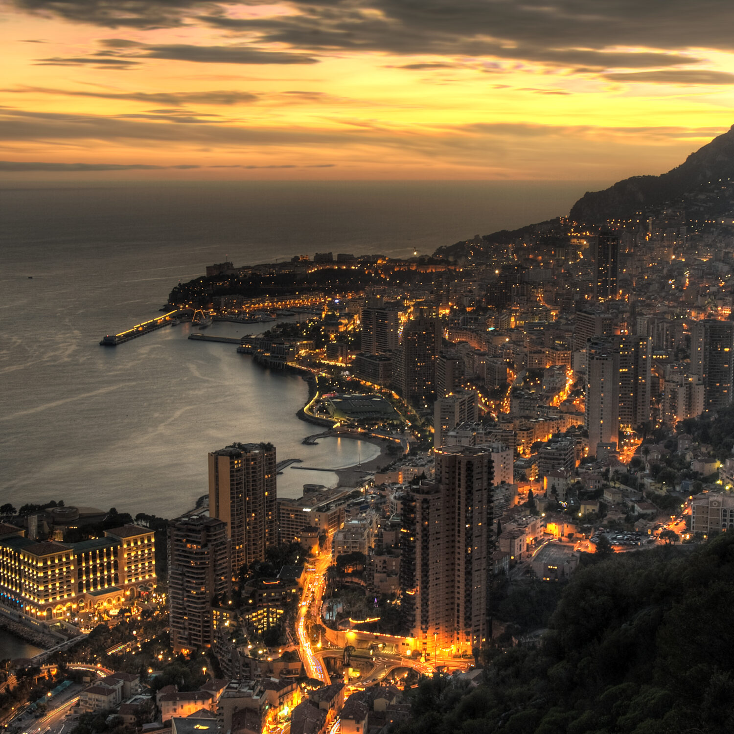 Aerial view of Monaco at dusk 1